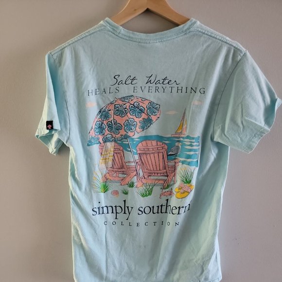 Simply Southern Tops - Simply Southern Shirt Womens Small Blue Salt Water Heals Everything Ladies